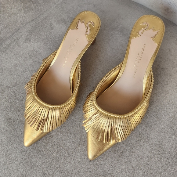 Antonio Melani Jennifer Sumko Mules 5.5 Gold Leather Mimi Fringe Pointy New $130 - Picture 6 of 13